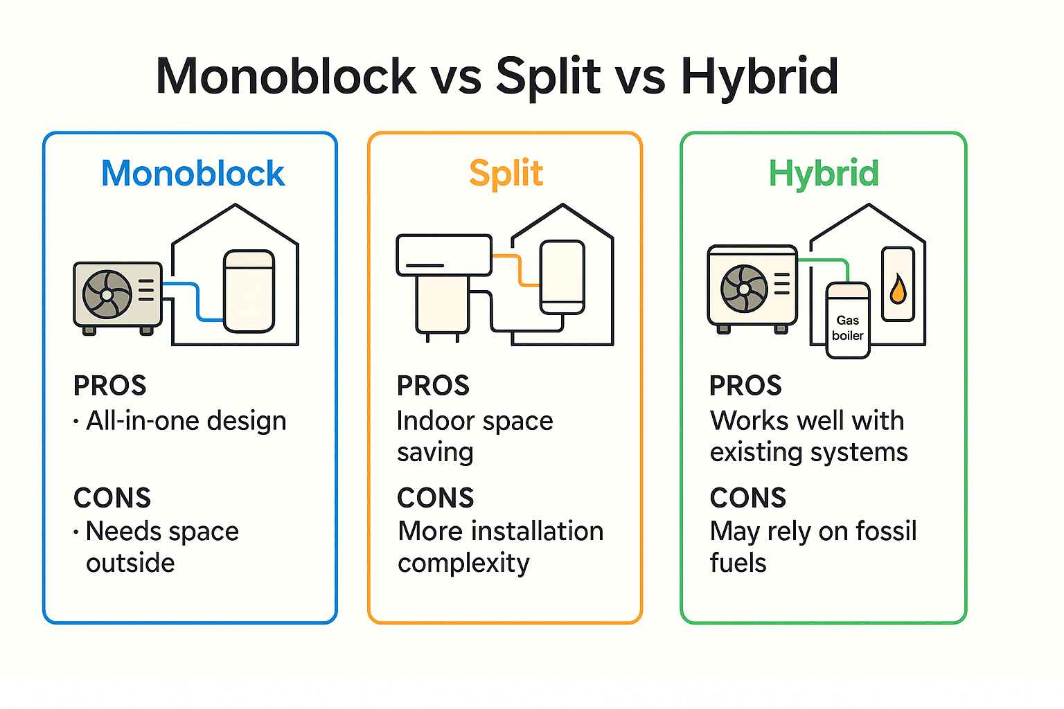 Monobloque vs split vs híbrido