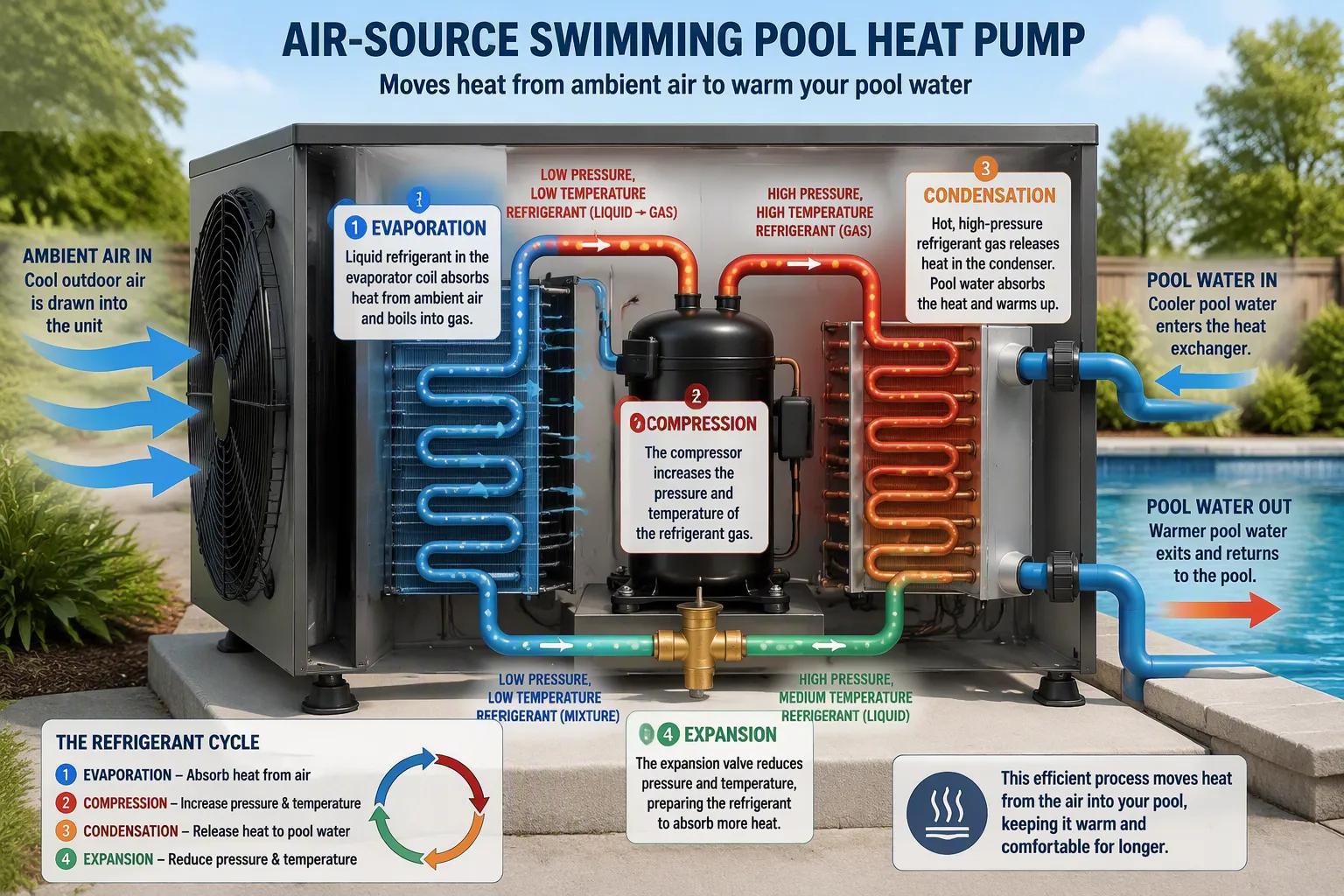 C&oacute;mo funcionan las bombas de calor para piscinas: conceptos b&aacute;sicos de transferencia de calor